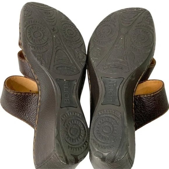 BORN Brown Leather Wedge Slide Comfort Sandals Size 10 - Picture 4 of 6